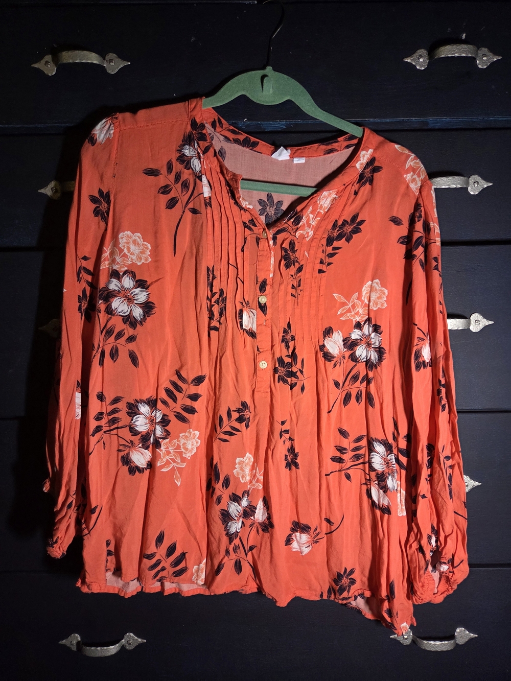 Orange and black and white floral print blouse from Gap XL